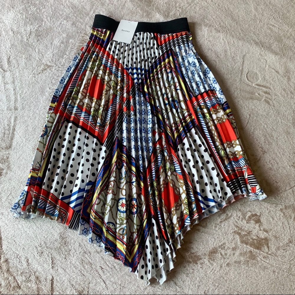 NWT BERSHKA Fancy Multicolor Pleated Skirt Size S